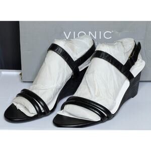 Vionic Black Strappy Wedge Sandals